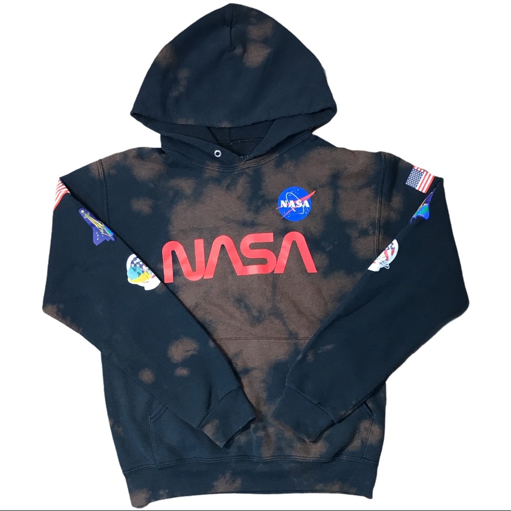 NASA x Acid Wash Black Hoodie Graphic Small